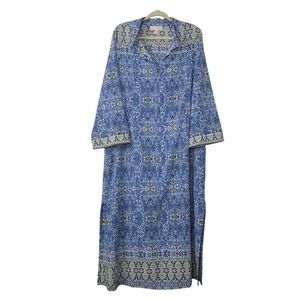 Oscar de la Renta Pink Label Blue Kaftan‎ Maxi Dress Plus Sz 1X Vacation Resort